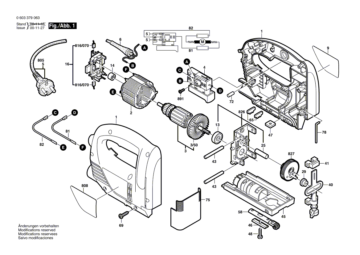 Для электролобзика Bosch PST 550 230 V 0603379003, деталировка 1