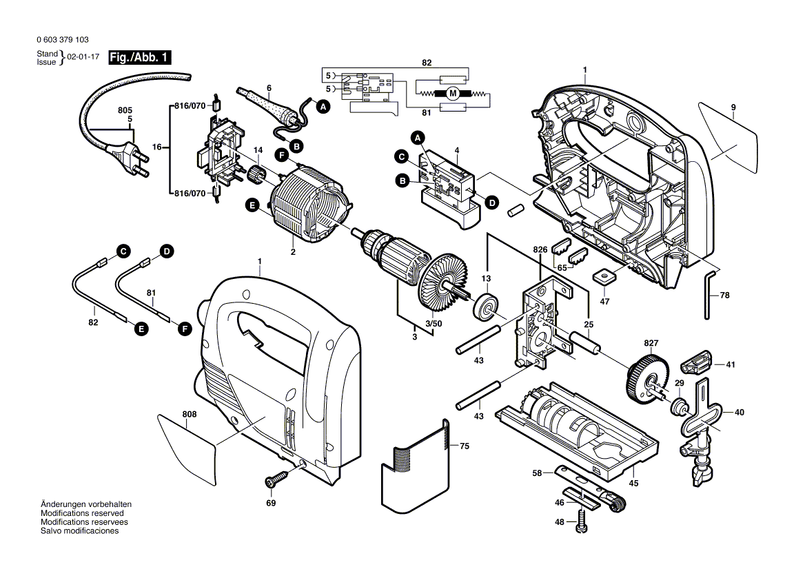 Для электролобзика Bosch PST 550 230 V 0603379103, деталировка 1