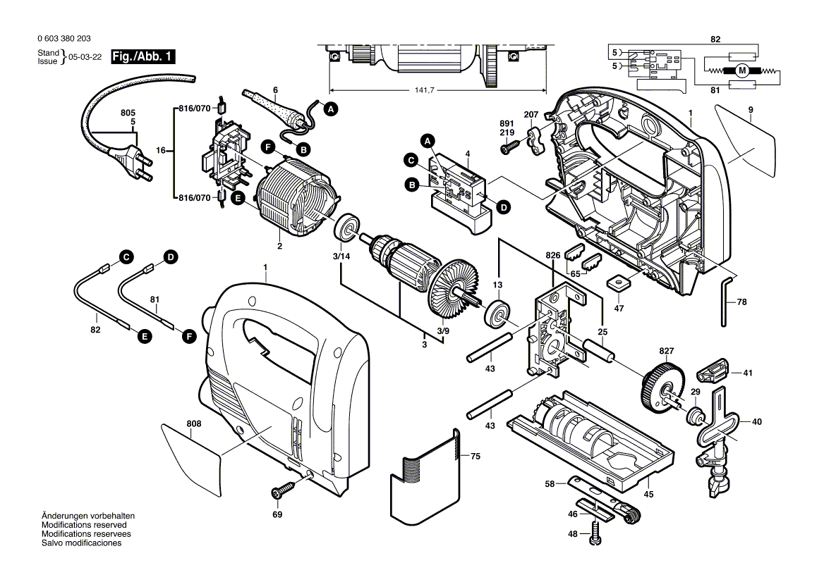 Для электролобзика Bosch PST 550 230 V 0603379203, деталировка 1