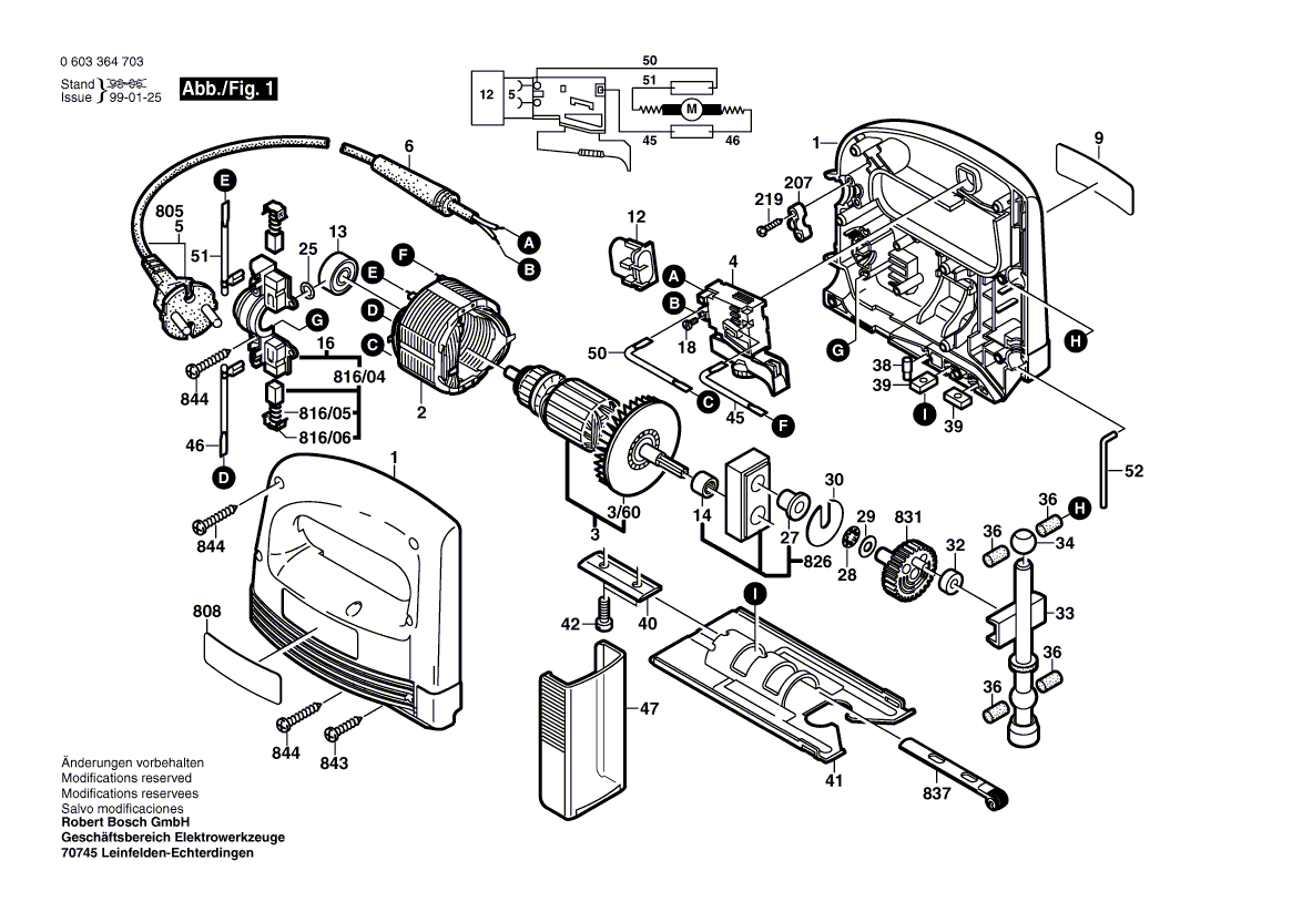 Для электролобзика Bosch PST 550 AE 230 V 0603364703, деталировка 1