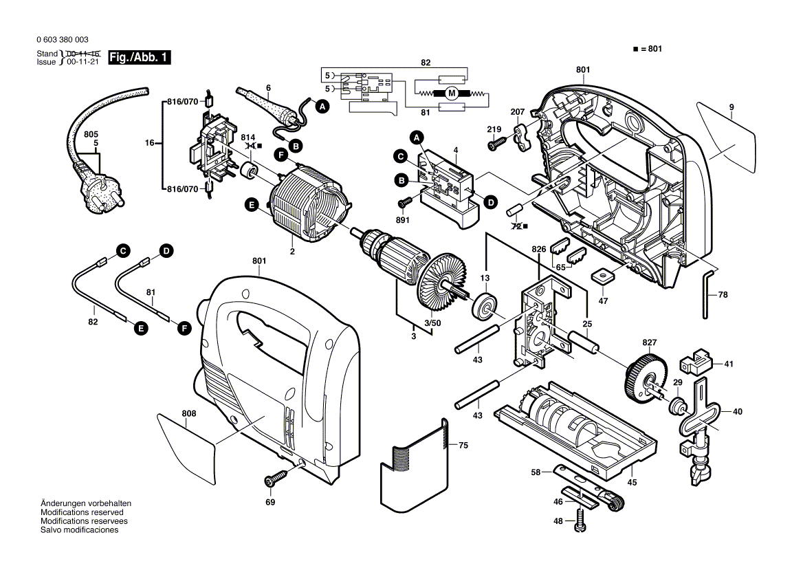 Для электролобзика Bosch PST 650 230 V 0603380003, деталировка 1