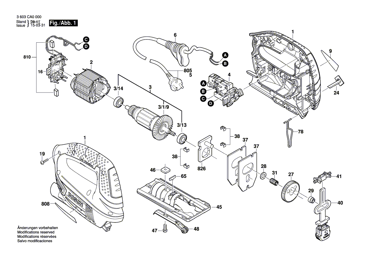 Для электролобзика Bosch PST 650 230 V 3603CA0700, деталировка 1