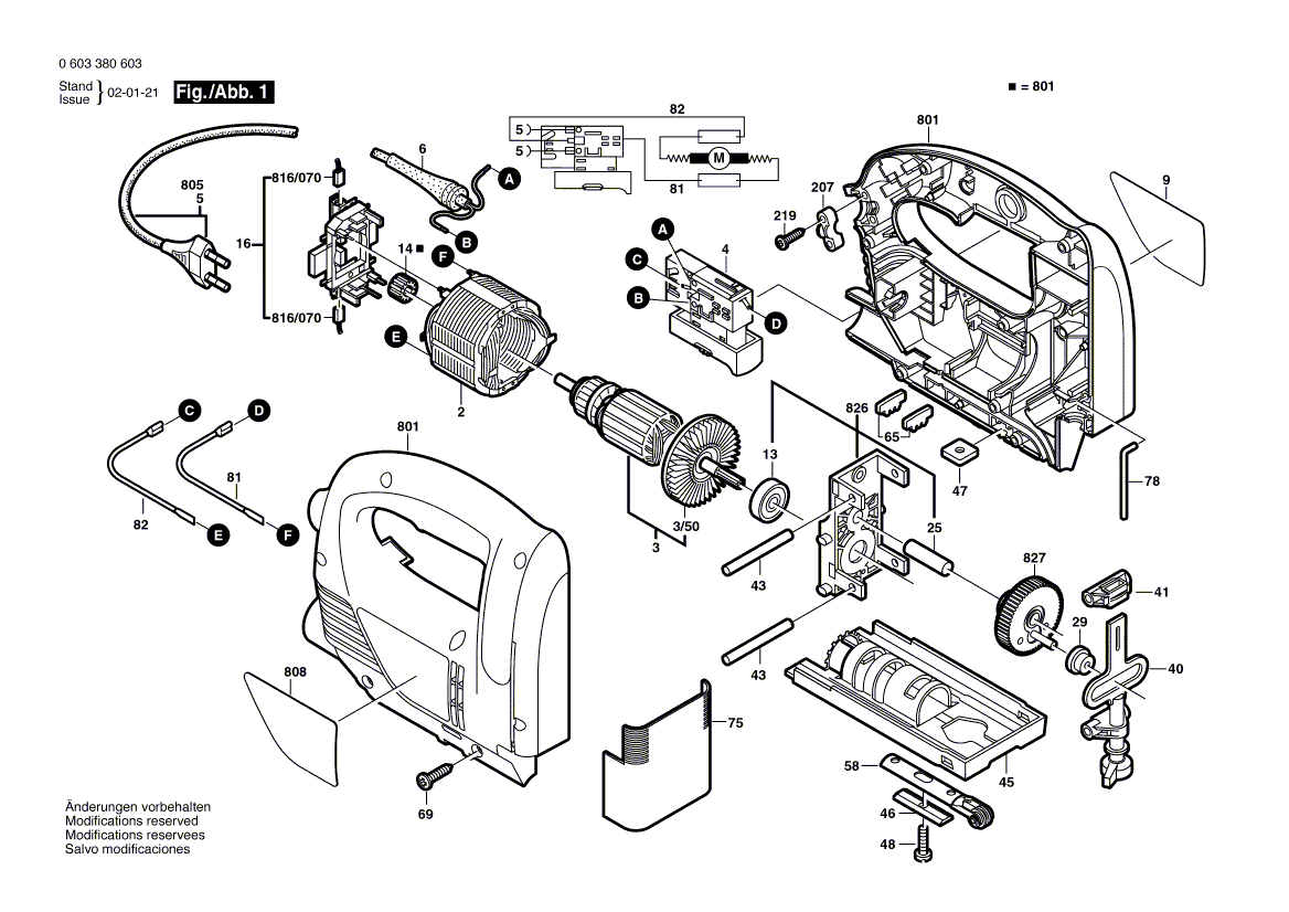 Для электролобзика Bosch PST 650 E 230 V 0603380603, деталировка 1