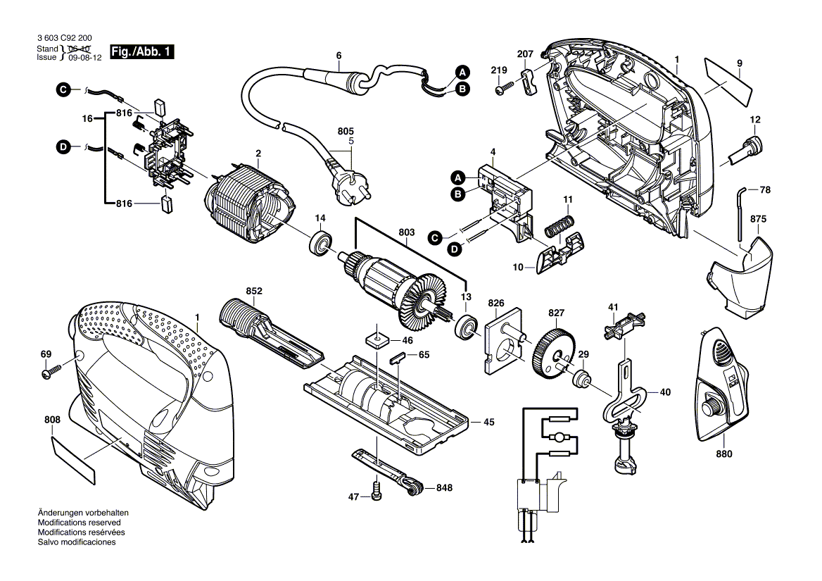 Для электролобзика Bosch PST 650 L 230 V 3603C92200, деталировка 1