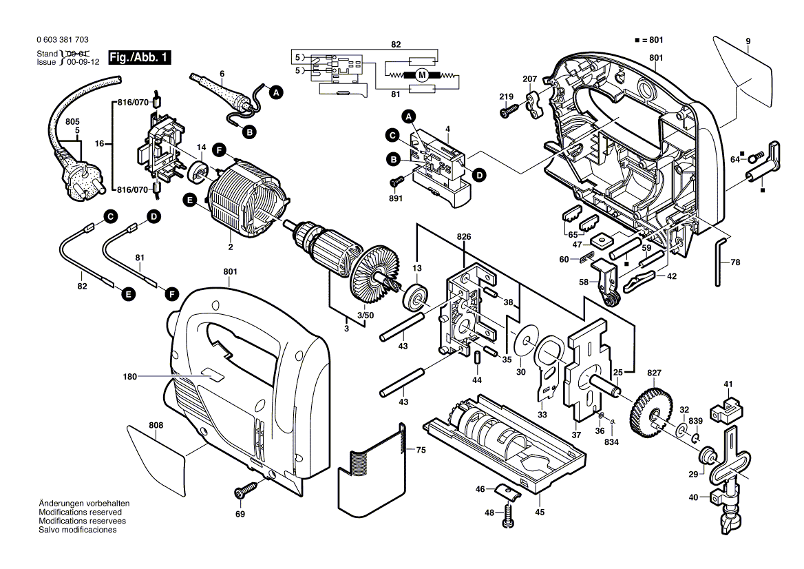 Для электролобзика Bosch PST 650 PE 230 V 0603381703, деталировка 1