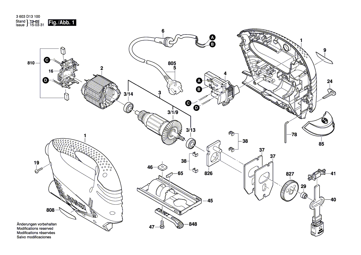 Для электролобзика Bosch PST 670 L 230 V 3603D13100, деталировка 1