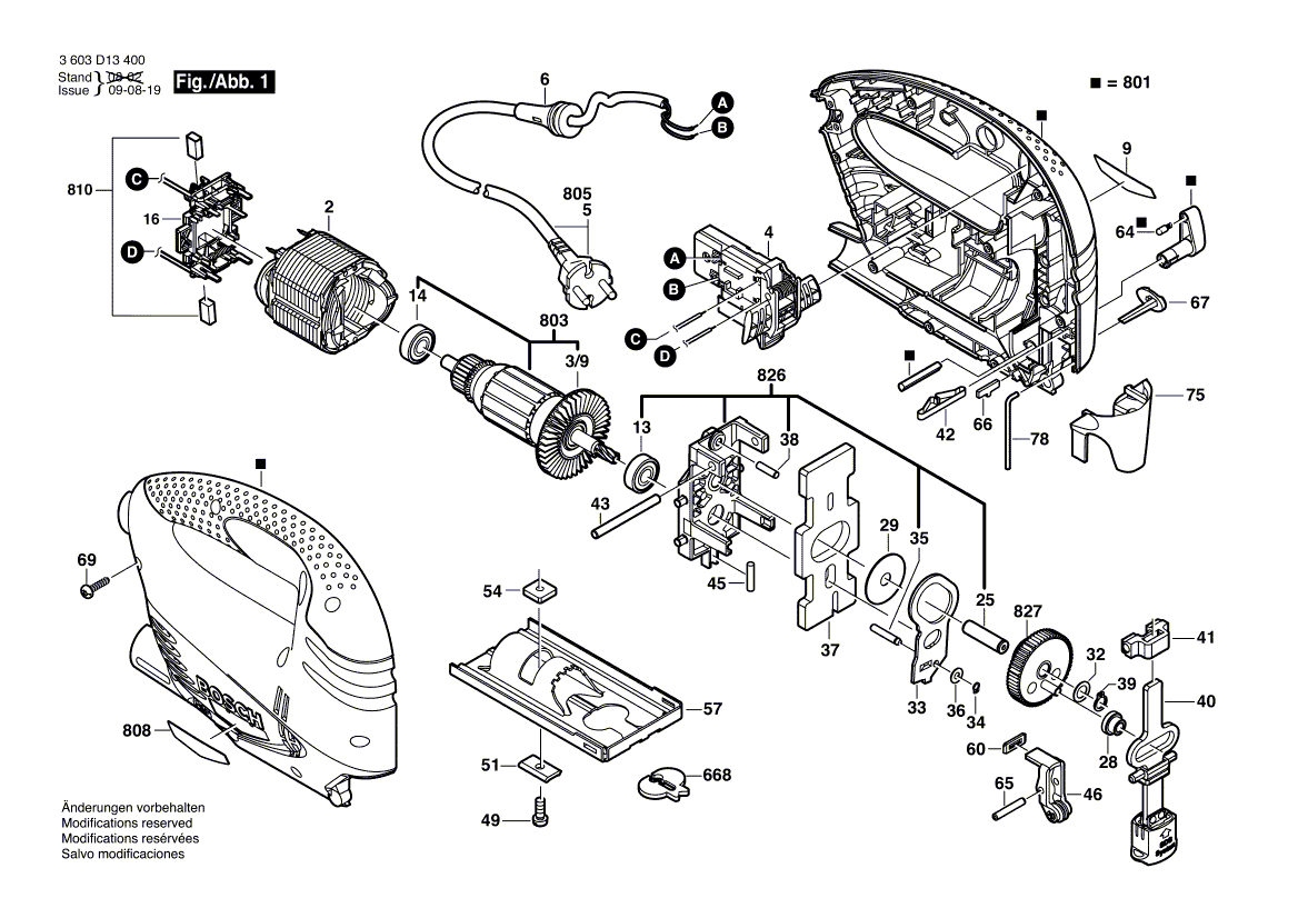 Для электролобзика Bosch PST 700 PE 230 V 3603D13400, деталировка 1