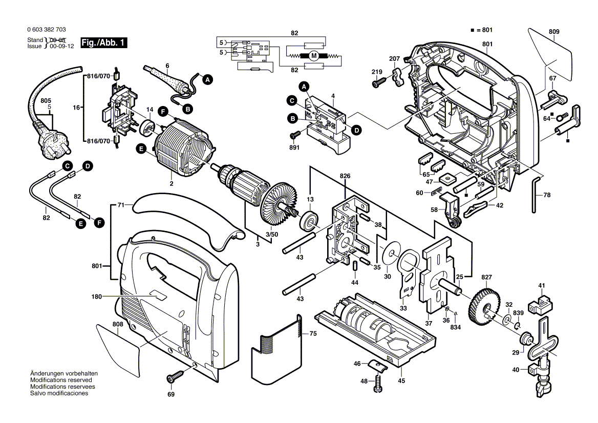 Для электролобзика Bosch PST 750 PE 230 V 0603382703, деталировка 1