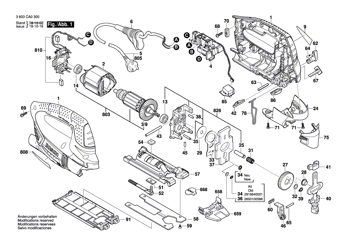 Для электролобзика Bosch PST 750 PE 230 V 3603CA0301, деталировка 1