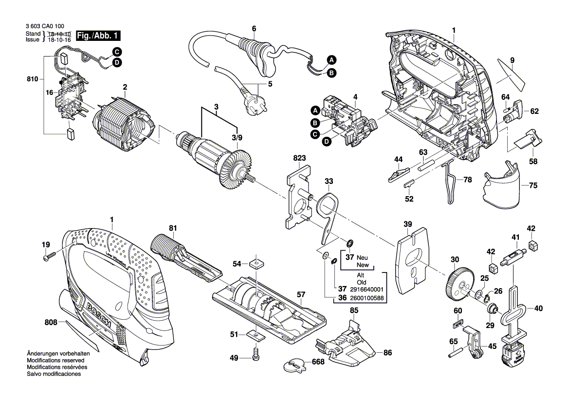 Для электролобзика Bosch PST 750 PE 230 V 3603CA0500, деталировка 1