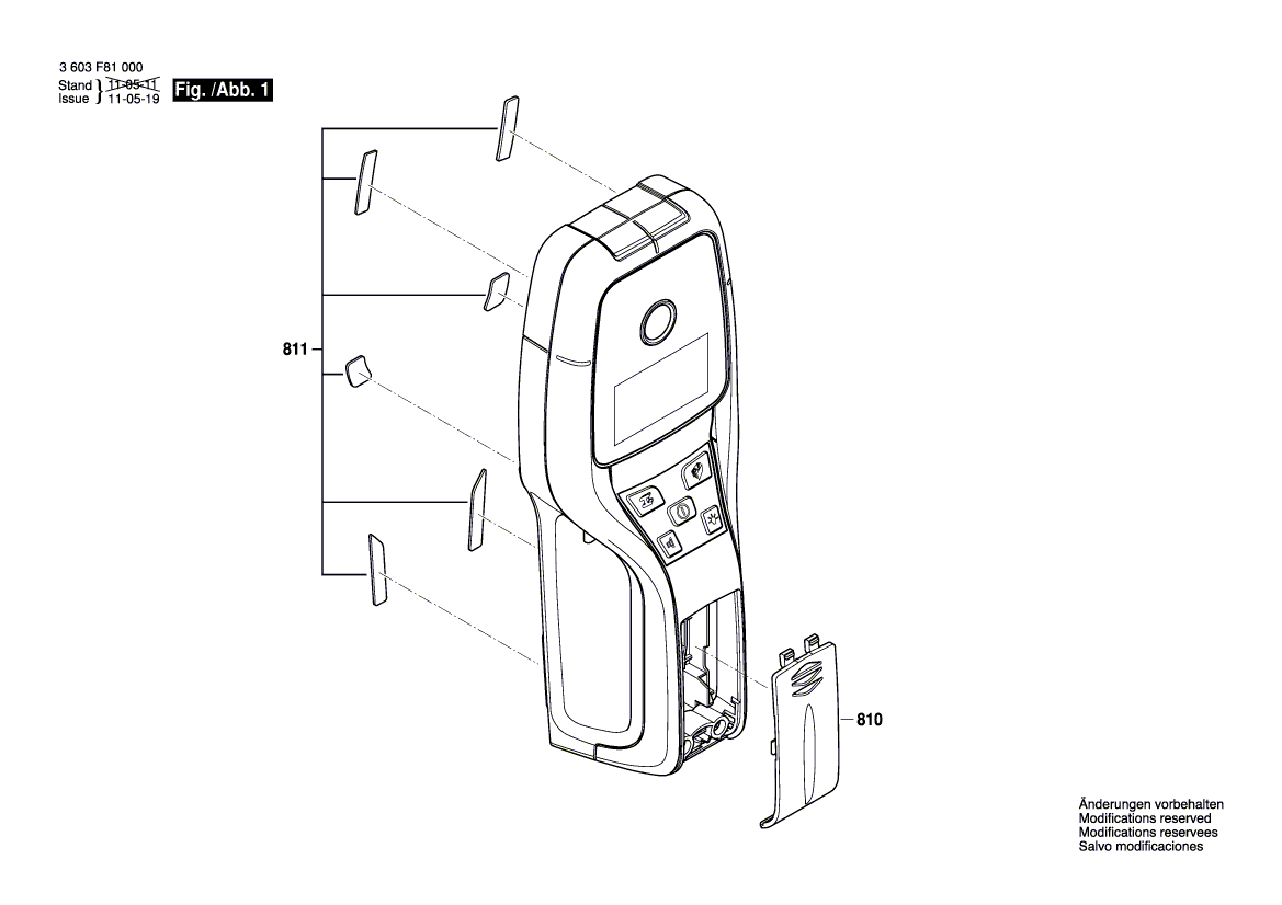 Для металлодетектора Bosch PMD 10 230 V 3603F81000, деталировка 1