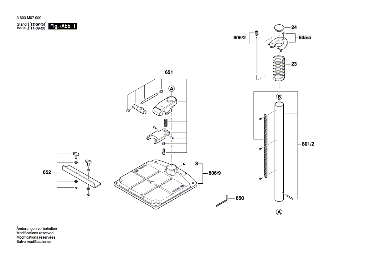 Для настольного сверлильного станка Bosch PBD 40 230 V 3603M07000, деталировка 1