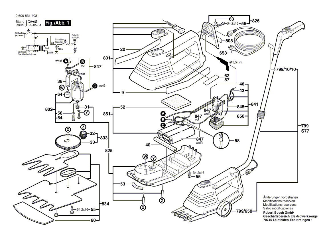 Для аккумуляторных ножниц Bosch AGS 10-6 7.2 V 0600831403, деталировка 1