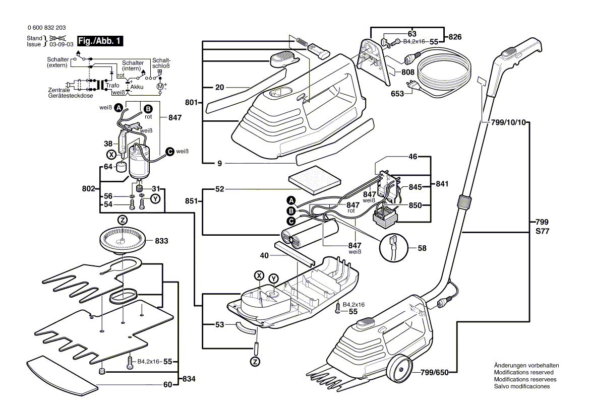 Для аккумуляторных ножниц Bosch AGS 65 4.8 V 0600832203, деталировка 1