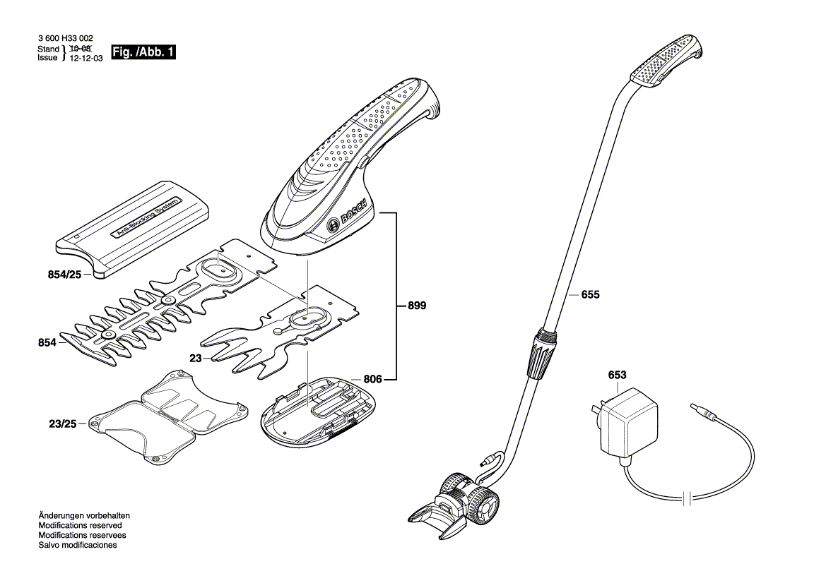 Для аккумуляторных ножниц Bosch ISIO 3.6 V 3600H33002, деталировка 1