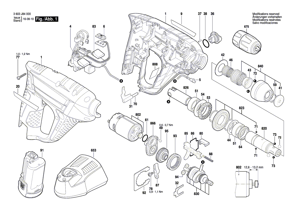 Для аккумуляторного отбойного молотка Bosch UNEO 10.8 V 3603J84000, деталировка 1