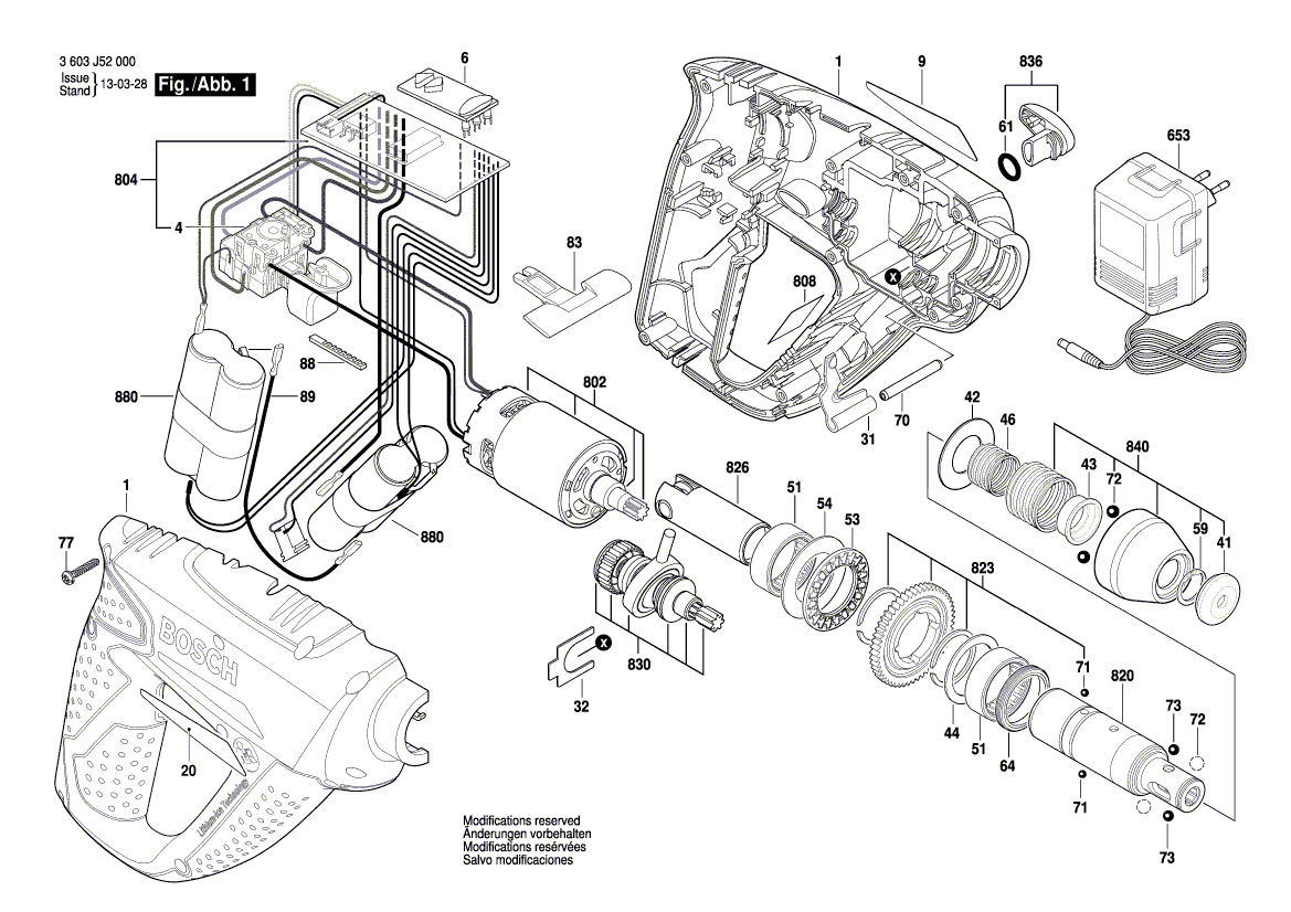 Для аккумуляторного отбойного молотка Bosch UNEO 14.4 V 3603J52000, деталировка 1