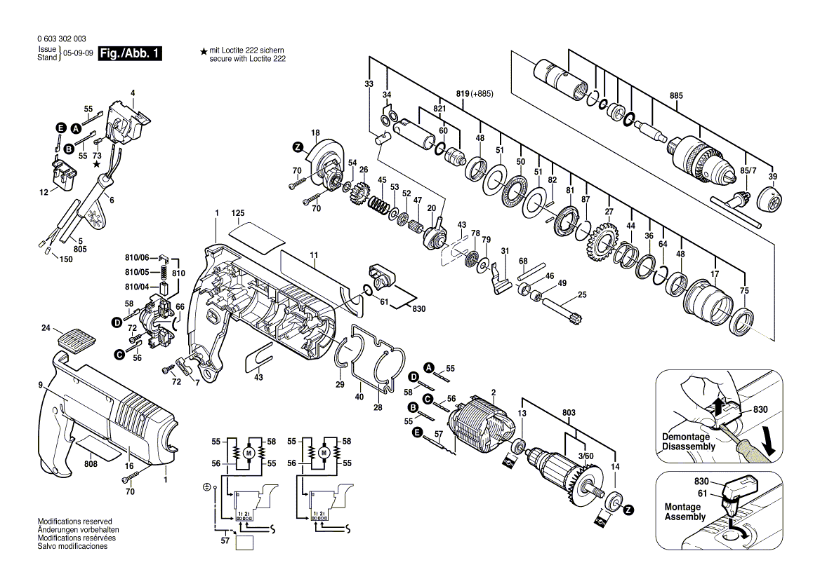 для отбойного молотка Bosch PBH 1 230 V 0603302003, деталировка 1