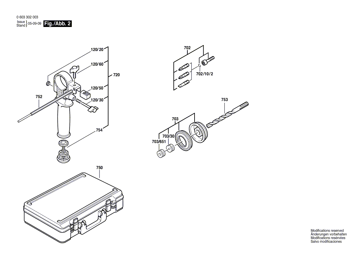 для отбойного молотка Bosch PBH 1 230 V 0603302003, деталировка 2