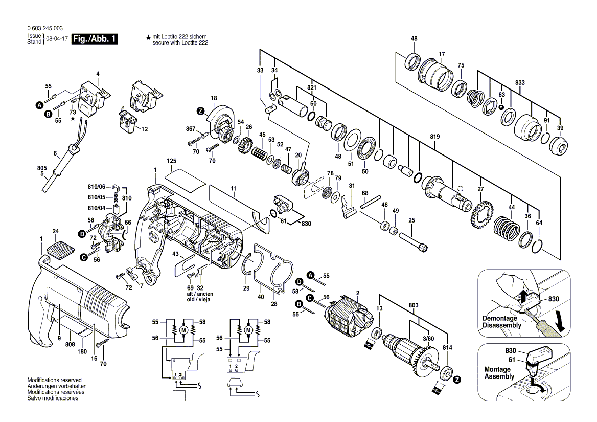 для отбойного молотка Bosch PBH 16-2 220 V 0603245003, деталировка 1