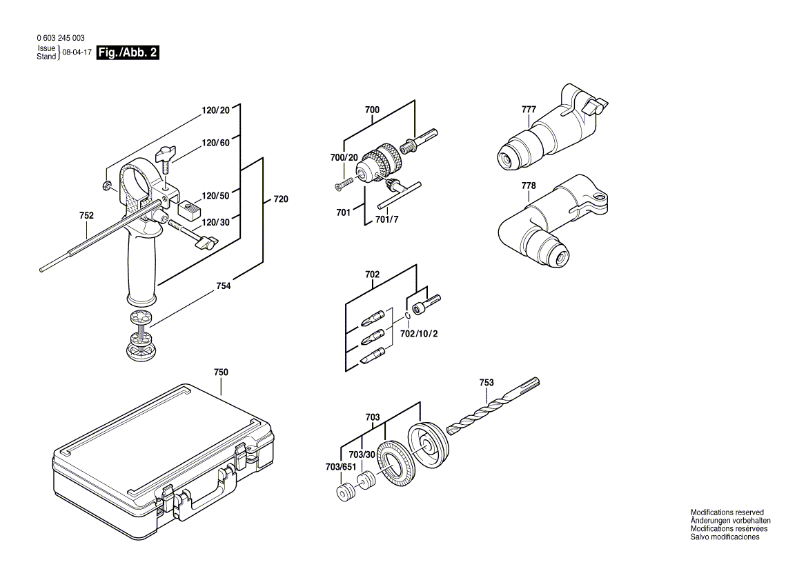 для отбойного молотка Bosch PBH 16-2 220 V 0603245003, деталировка 2