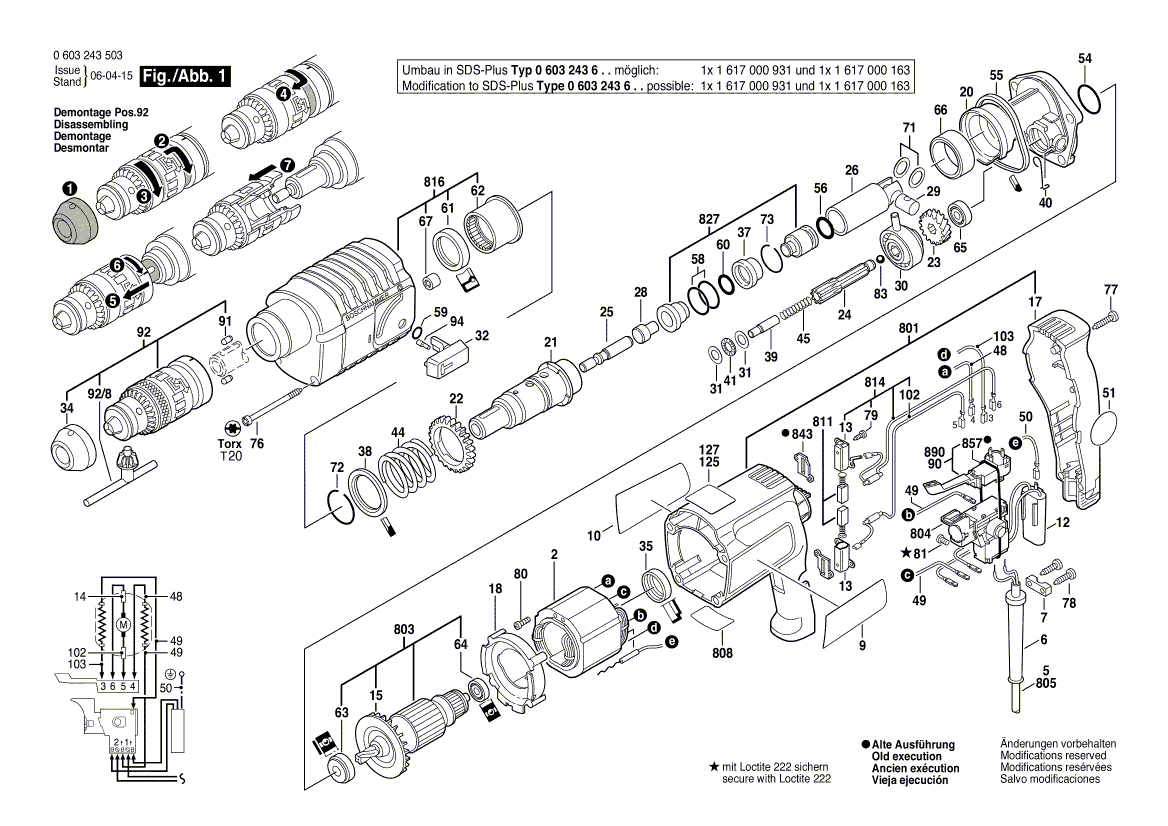 для отбойного молотка Bosch PBH 20-RF 220 V 0603243503, деталировка 1