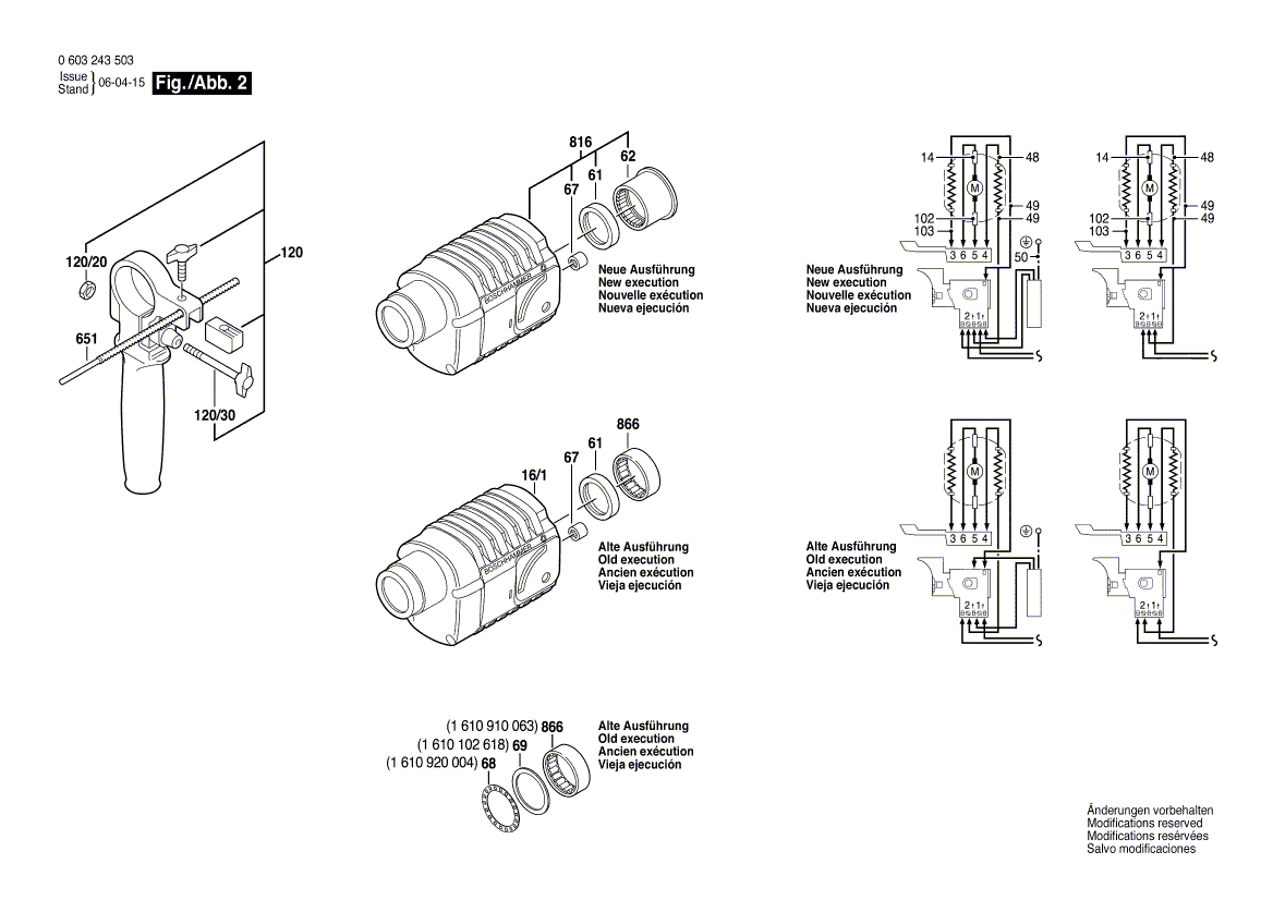 для отбойного молотка Bosch PBH 20-RF 220 V 0603243503, деталировка 2