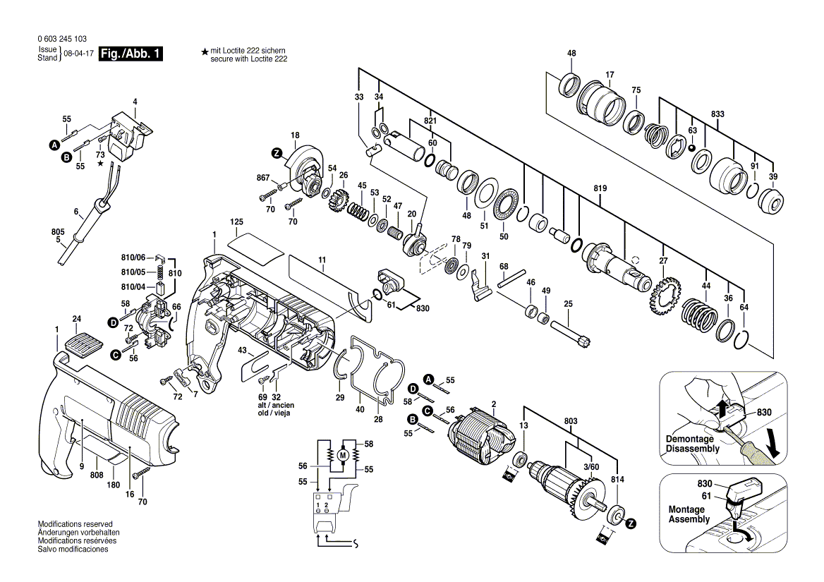 для отбойного молотка Bosch PBH 200-2 220 V 0603245103, деталировка 1