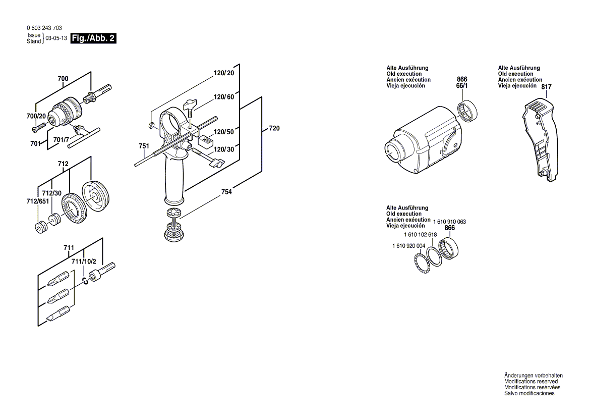 для перфоратора Bosch PBH 14-E 220 V 0603243703, деталировка 2