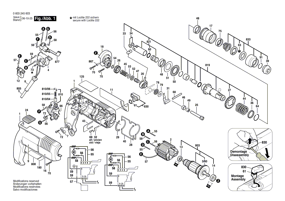 для перфоратора Bosch PBH 16 RE 220 V 0603245603, деталировка 1