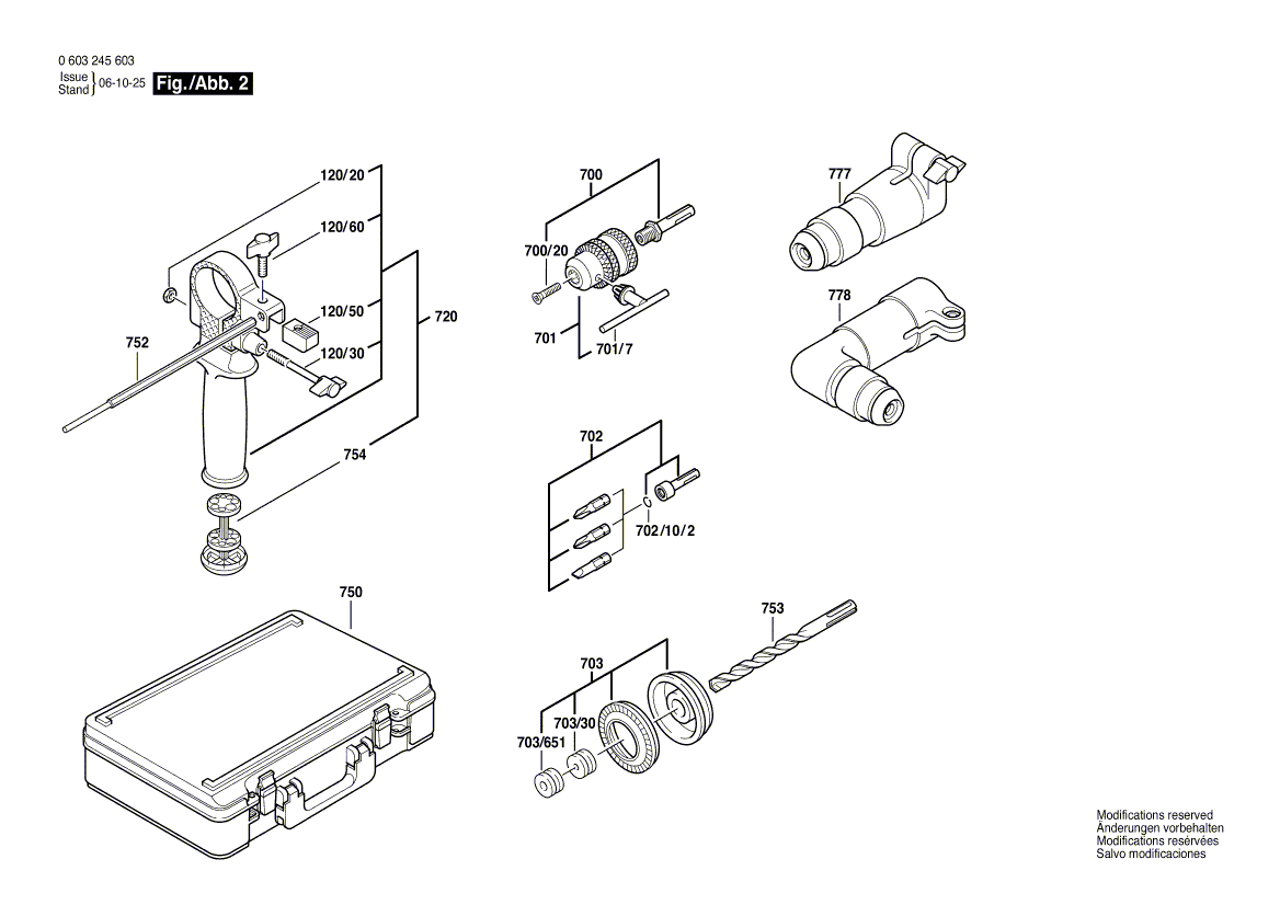 для перфоратора Bosch PBH 16 RE 220 V 0603245603, деталировка 2