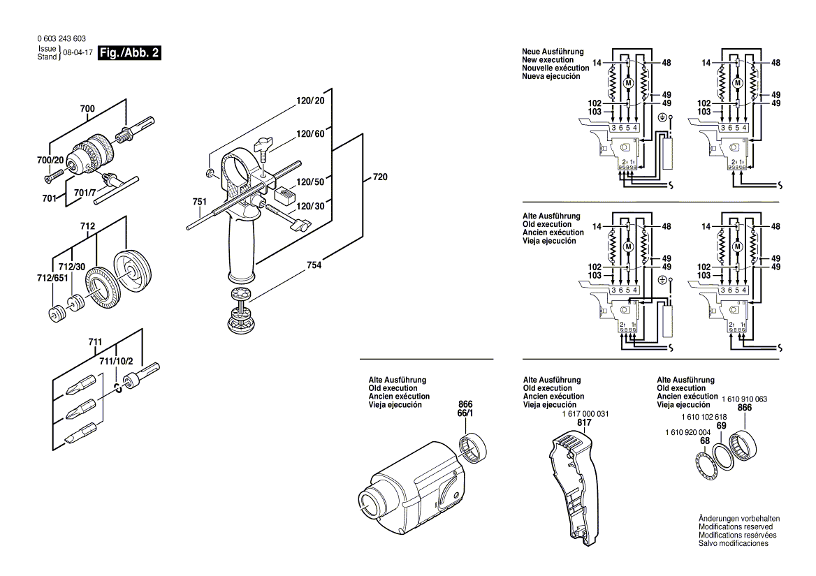 Для перфоратора Bosch PBH 20-RLE 220 V 0603243309, деталировка 2