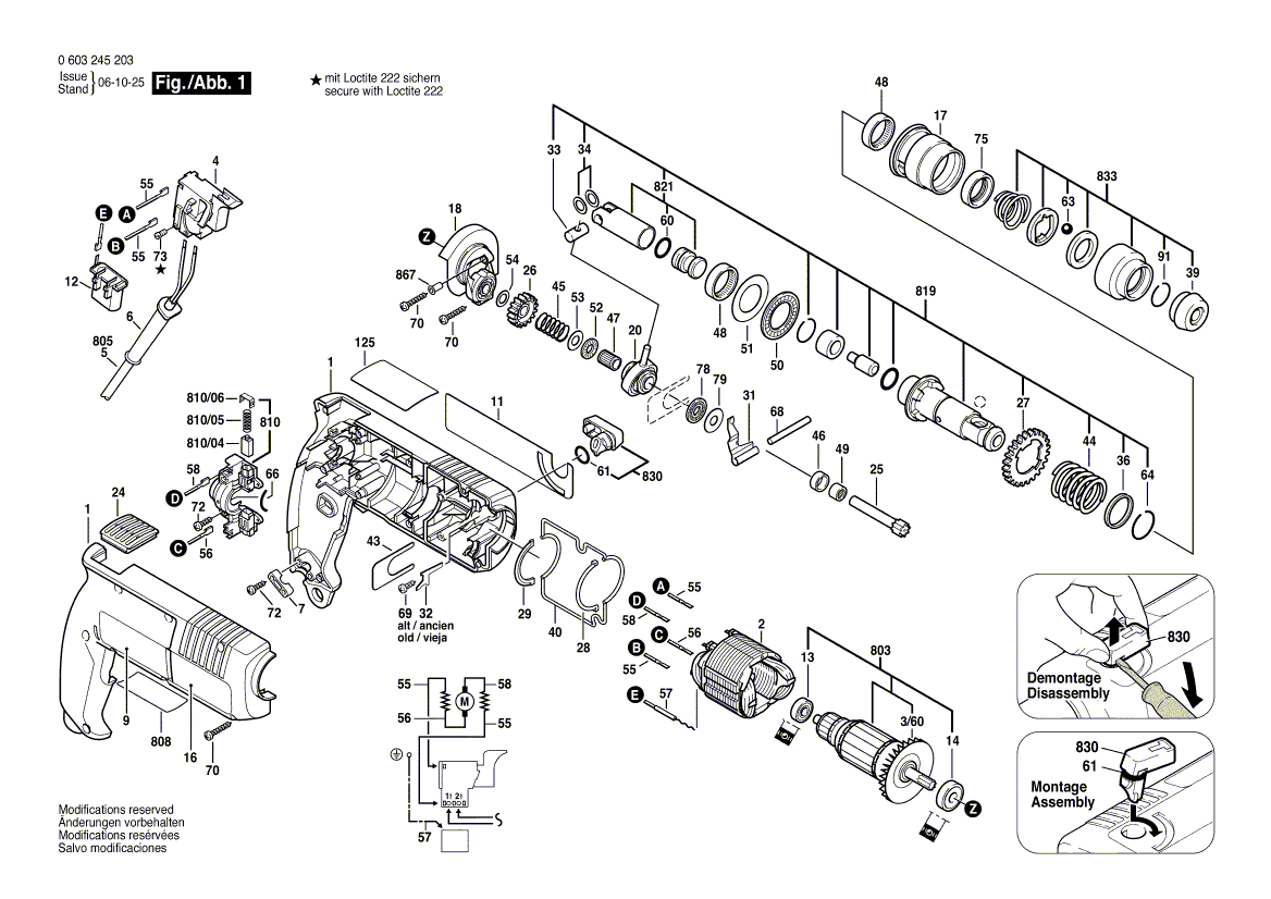 Для перфоратора Bosch PBH 200 220 V 0603245203, деталировка 1