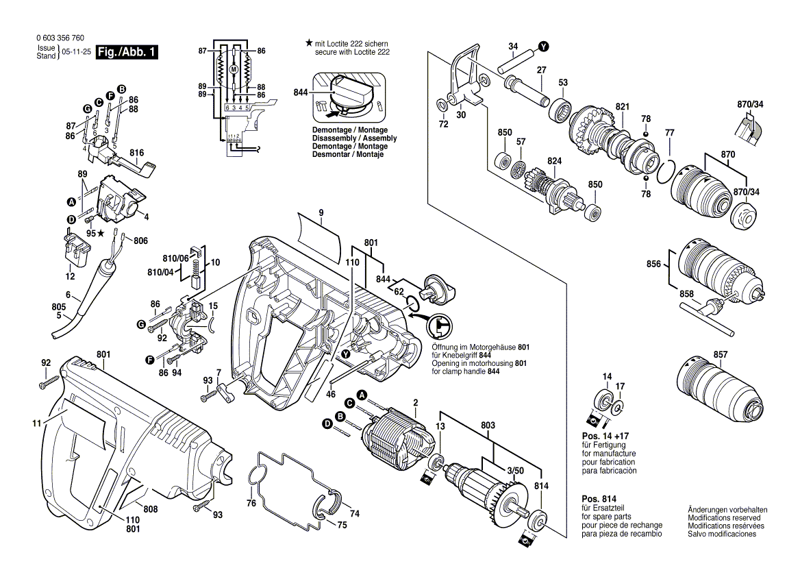 Для перфоратора Bosch PBH 200 FRE 230 V 0603356703, деталировка 1