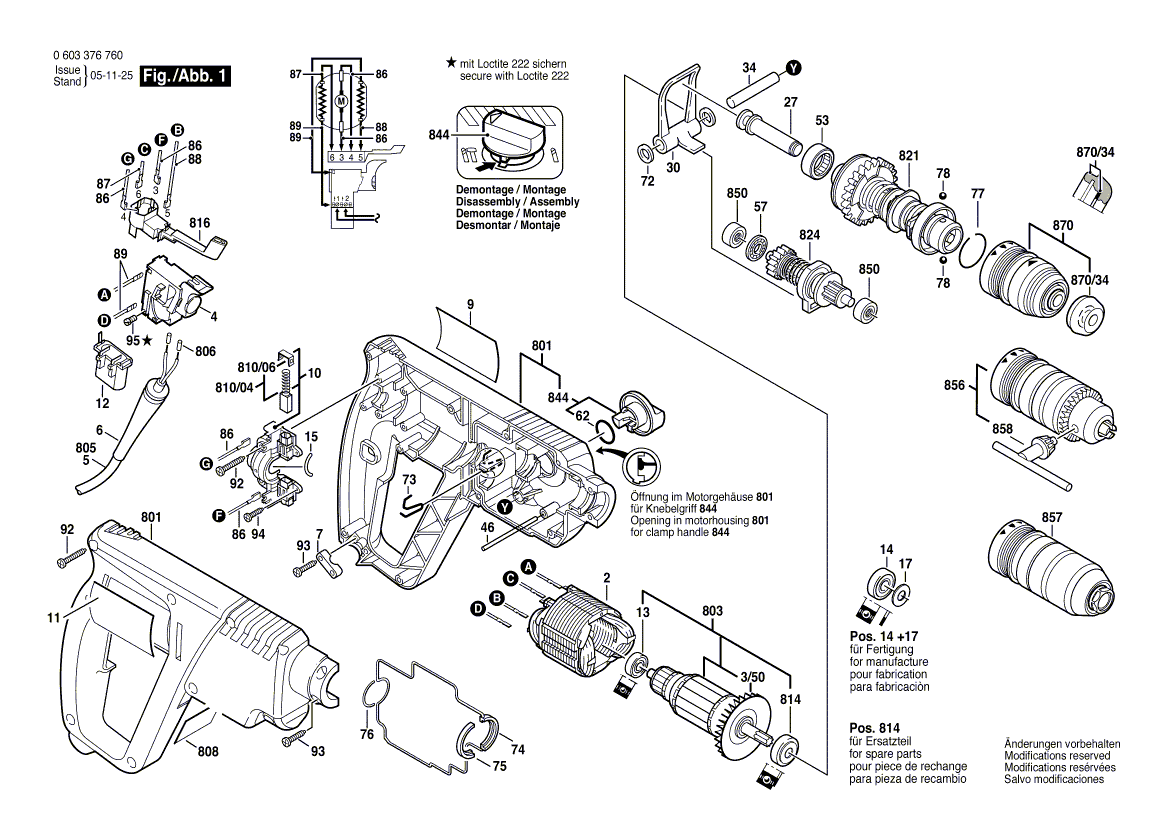 Для перфоратора Bosch PBH 200 FRE 230 V 0603376760, деталировка 1