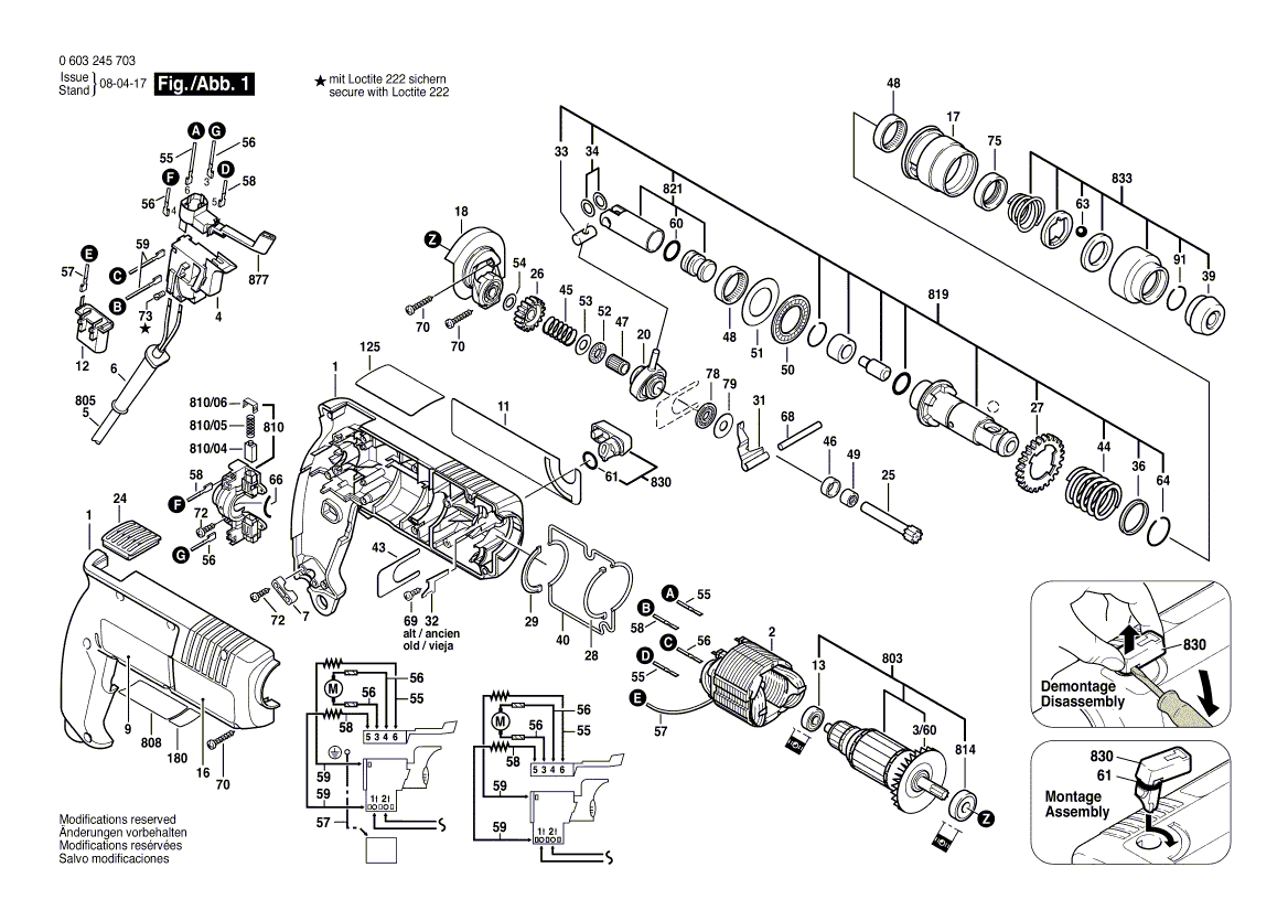 Для перфоратора Bosch PBH 200 RE 220 V 0603245703, деталировка 1