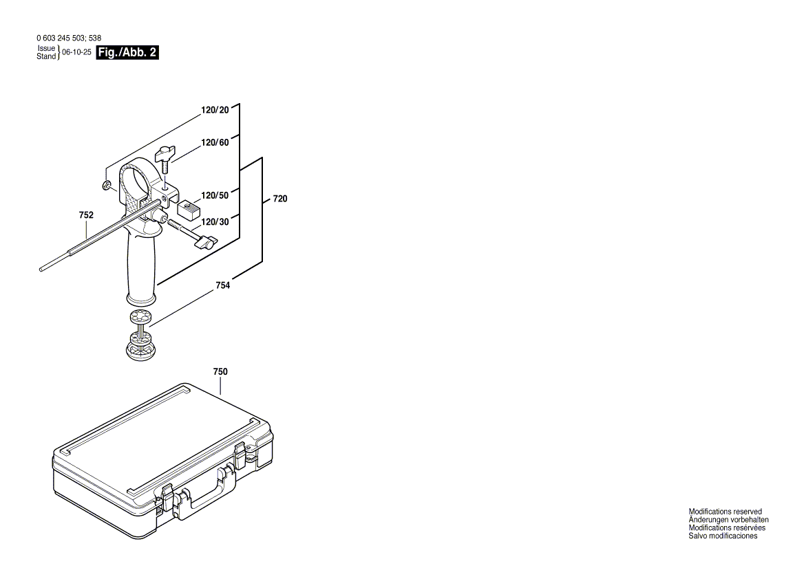 Для перфоратора Bosch PBH 200 RF 220 V 0603245503, деталировка 2