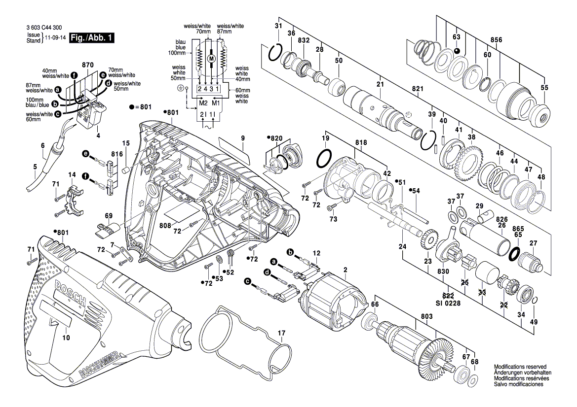 Для перфоратора Bosch PBH 2000 RE 230 V 3603C44300, деталировка 1