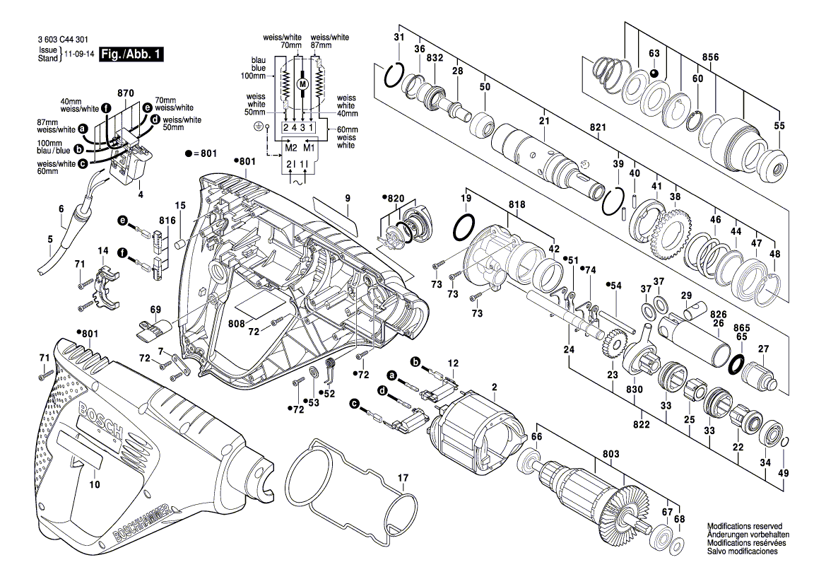 Для перфоратора Bosch PBH 2000 SRE 230 V 3603C44301, деталировка 1