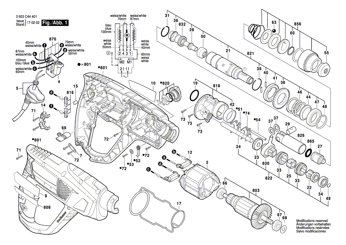 Для перфоратора Bosch PBH 2200 RE 230 V 3603C44401, деталировка 1