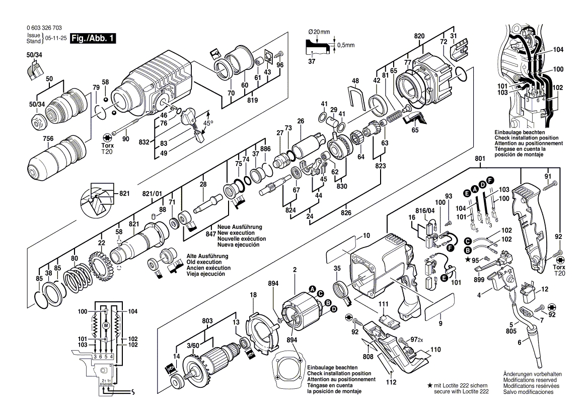 Для перфоратора Bosch PBH 240 RE 230 V 0603326703, деталировка 1