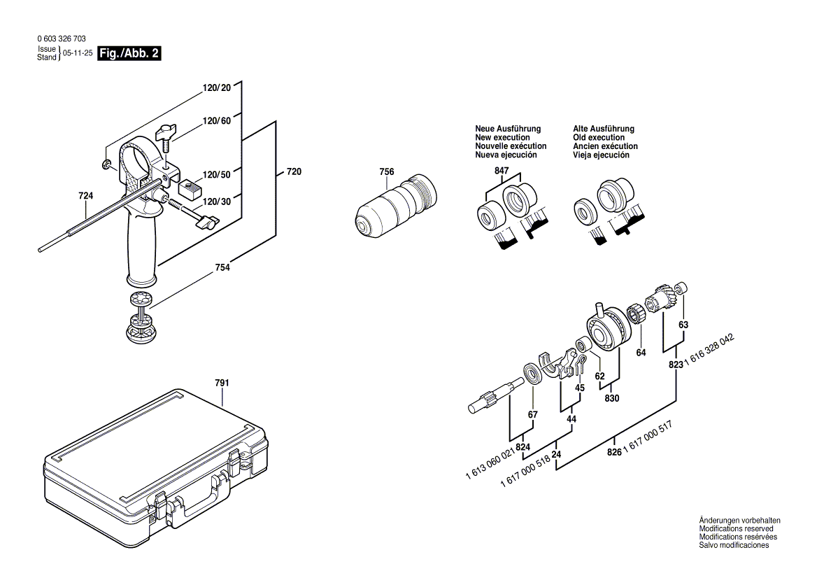 Для перфоратора Bosch PBH 240 RE 230 V 0603326703, деталировка 2