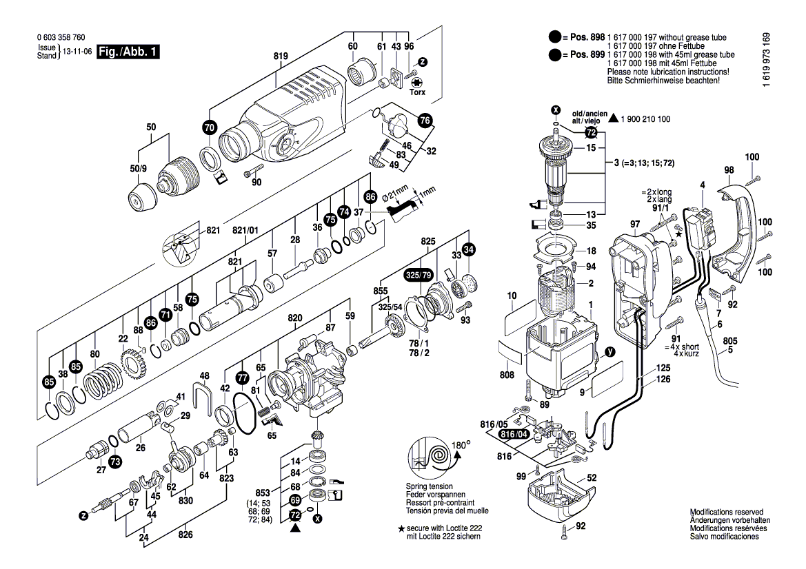 Для перфоратора Bosch PBH 300 E 230 V 0603358703, деталировка 1