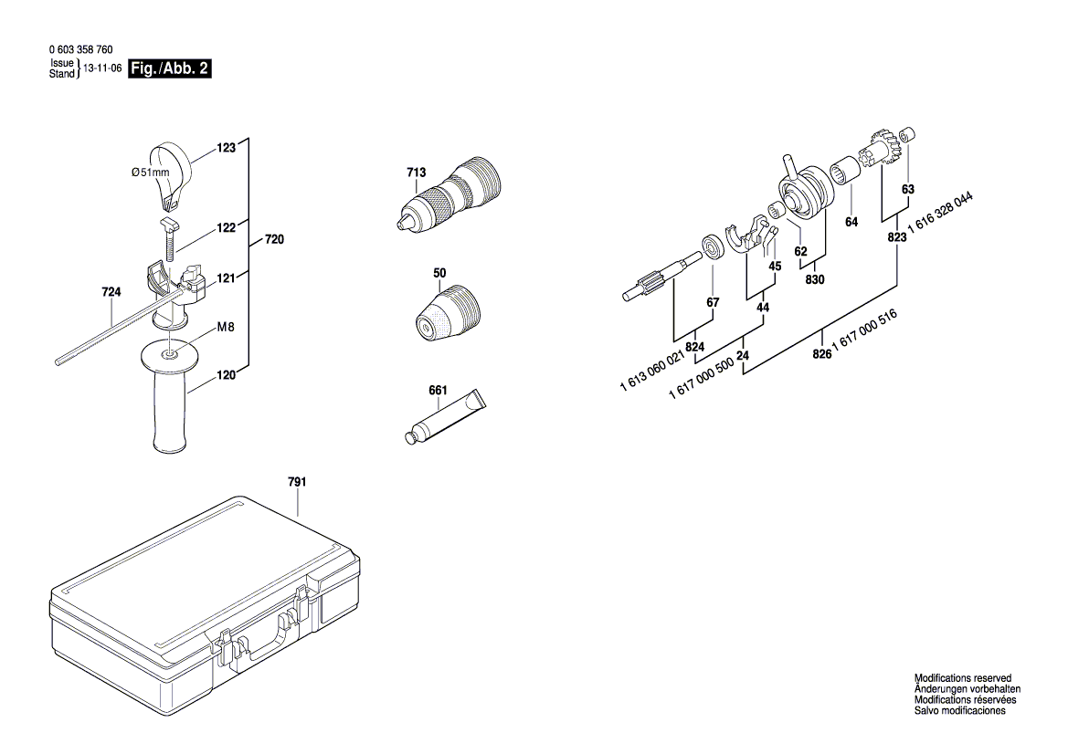 Для перфоратора Bosch PBH 300 E 230 V 0603358703, деталировка 2