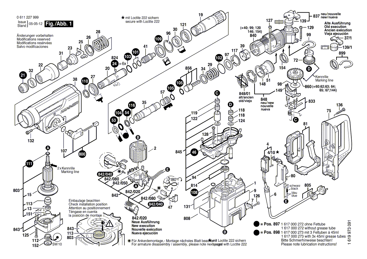 для перфоратора Bosch PBH 380 230 V 0611227999, деталировка 1