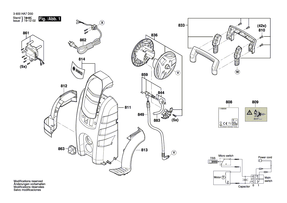 Для очистителя высокого давления Bosch AdvancedAquatak 140 230 V 3600HA7D00, деталировка 1