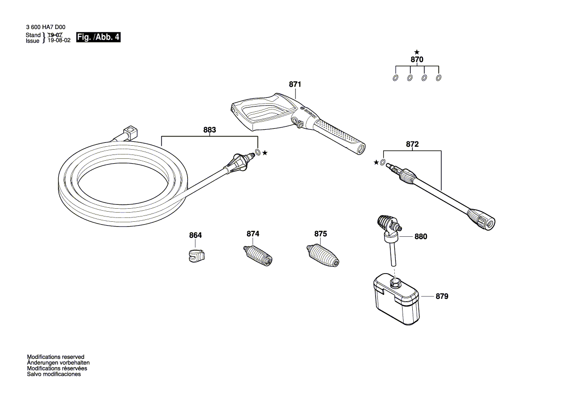Для очистителя высокого давления Bosch AdvancedAquatak 140 230 V 3600HA7D00, деталировка 4