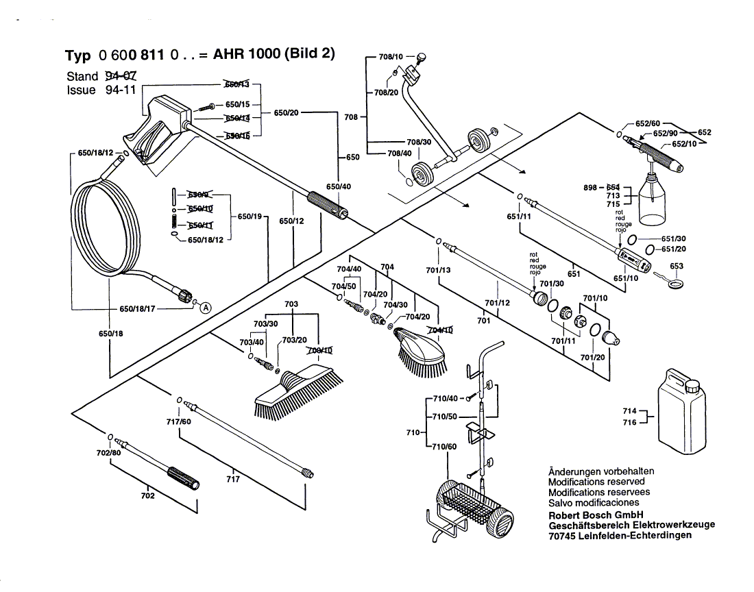 Для очистителя высокого давления Bosch AHR 1000 230 V 0600811003, деталировка 2