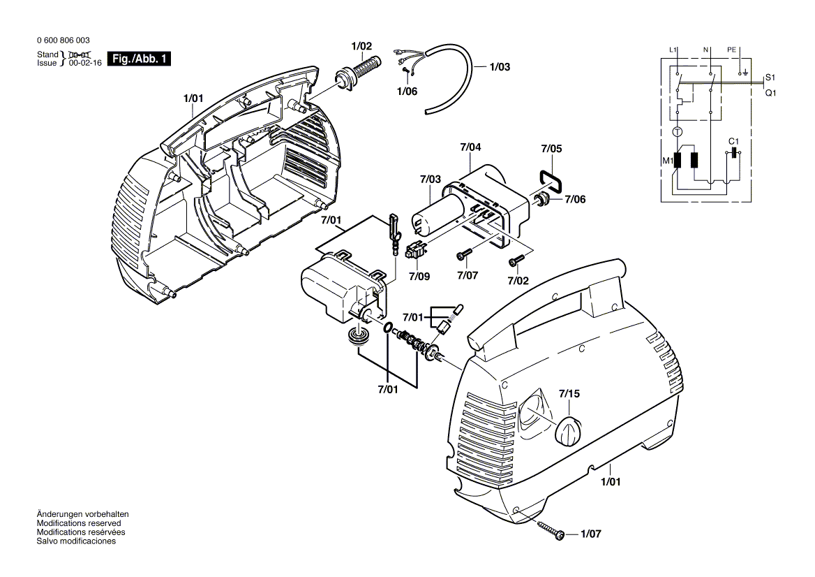 Для очистителя высокого давления Bosch AHR 1000 AS 230 V 0600806003, деталировка 1