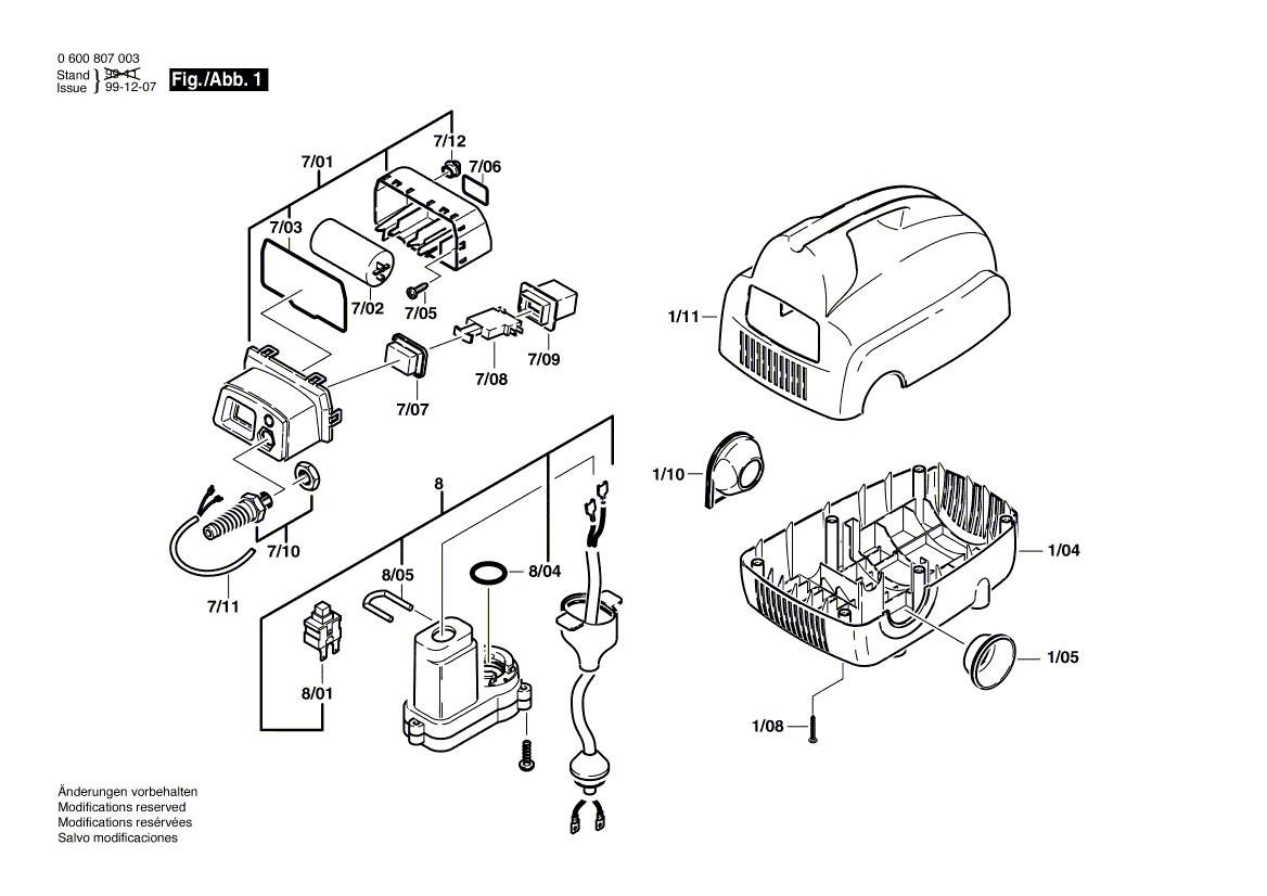 Для очистителя высокого давления Bosch AHR 1100 AS 230 V 0600807003, деталировка 1